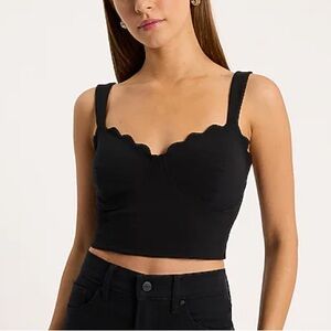 Express Black Scallop-Edge Crop Top